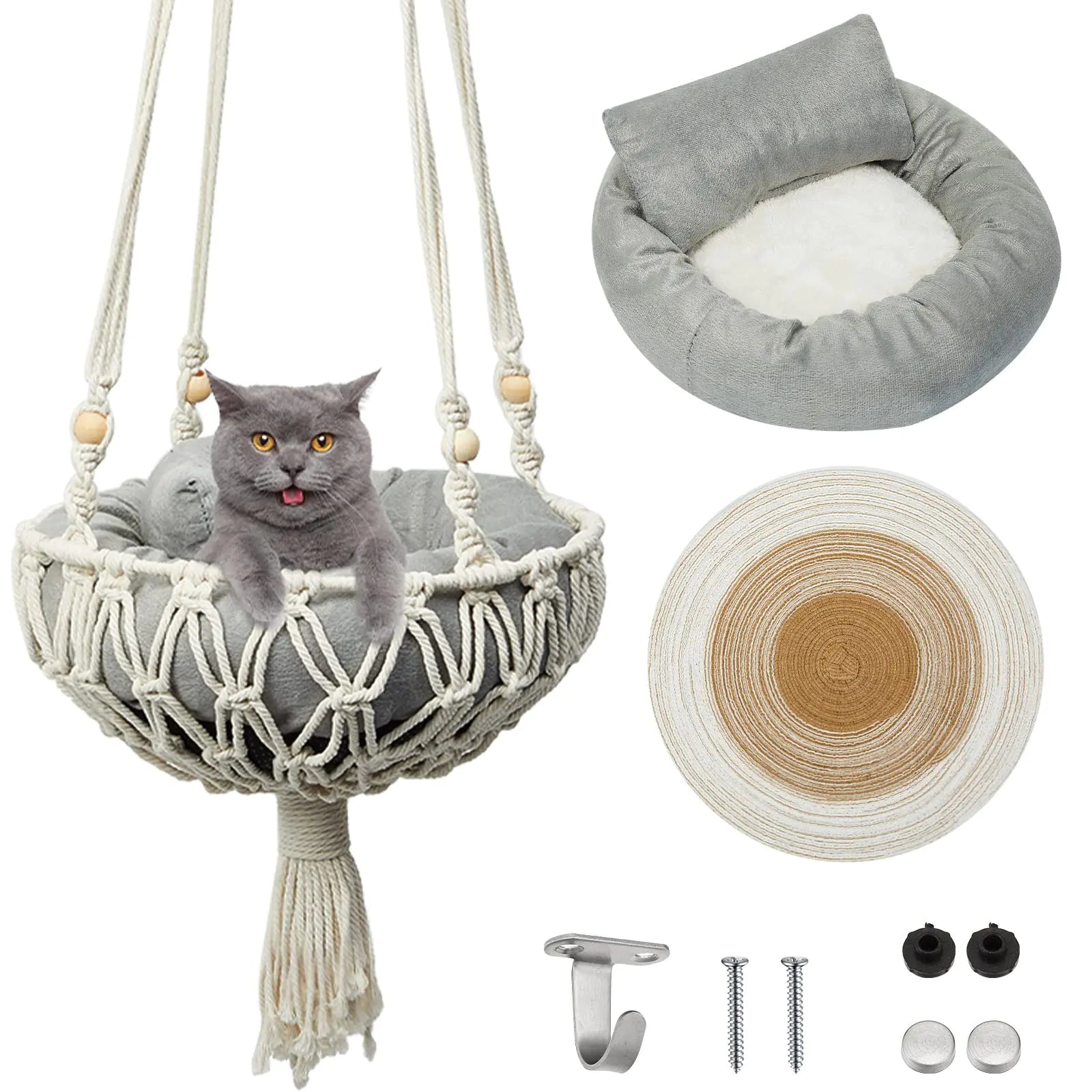 Boho Trio Cat Hammock Set: Bed, Scratcher, Swing